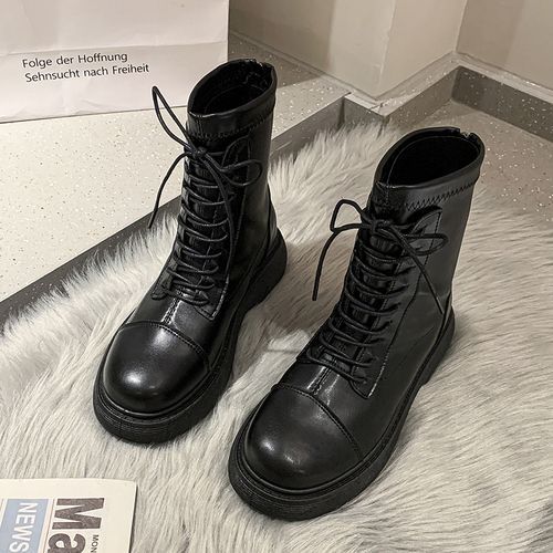 Fashion Ladies British Style Lace Up Women's Boots Casual Non-Slip Martin  Boots-Black