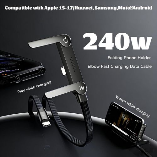 Generic 240W Super Fast Charging Cable with Invisible Stand - 2-in-1 USB C Data Cable & Foldable Phone Holder - image 8