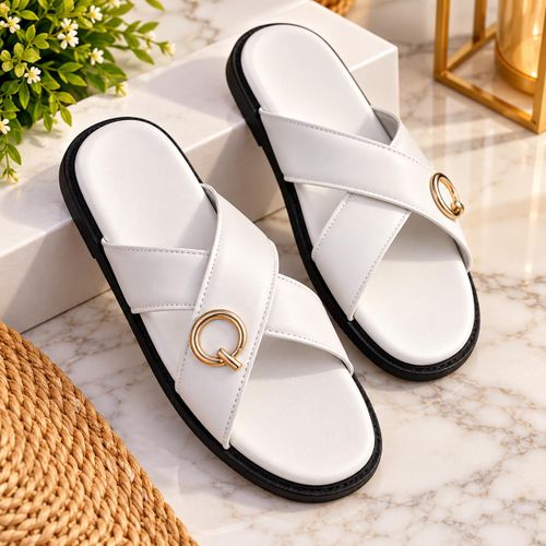 Fashion Men's Smart Leather Palm Slippers - White Quality