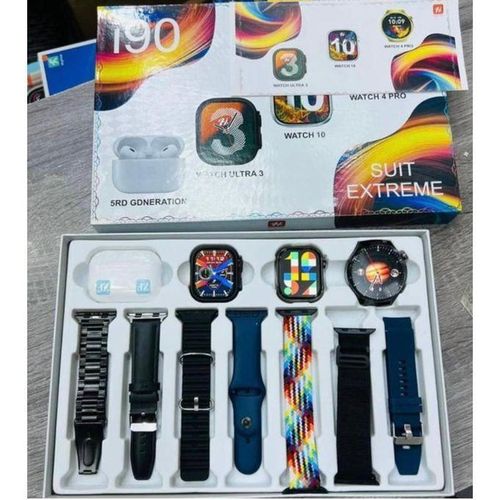 Generic i90 SMARTWATCH SUITE WITH 7 STRAPS 3 WATCHES AND EARBUDS