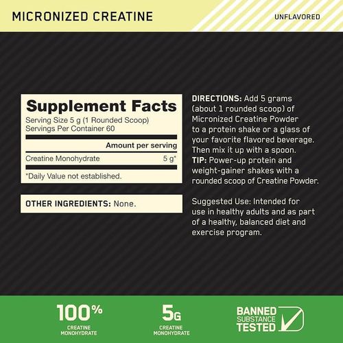 Optimum Nutrition Micronized Creatine Monohydrate Powder, Unflavored, 60 Servings, 300 Grams - image 4