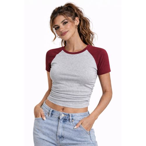 product_image_name-DAMBA-Women’s Two-Tone Raglan Crop Top – LIGHT GREY & WINE  Fitted Casual Summer T-Shirt-1