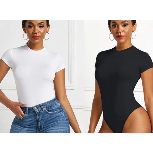 SHORT SLEEVE FITTED BODYSUIT - BLACK – The Couture Club