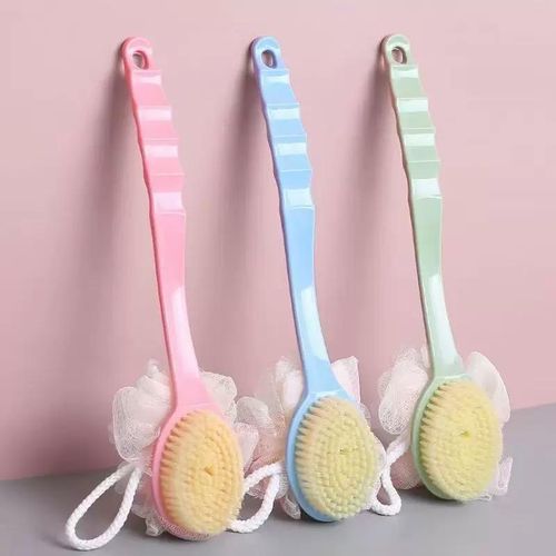Generic Double-Sided Long Handle Bath Brush & Back Scrubber – Body Exfoliating Sponge and Shower Brush