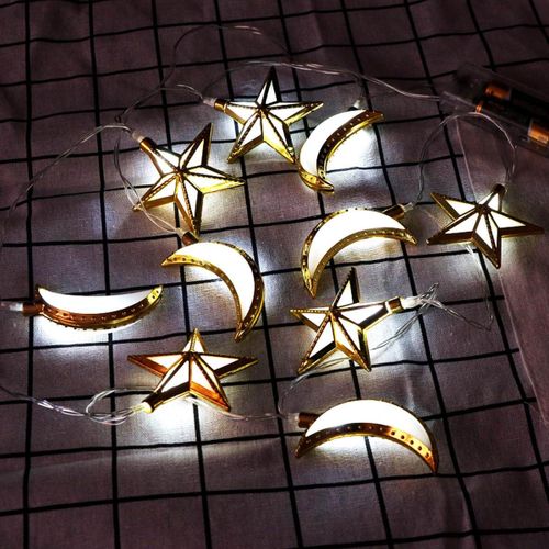 Generic Ramadan Eid Al-Fitr Decoration LED Gold Star + Moon String Lights  Christmas Fairy String Lights Wedding Home Lamp Decoration Living Room  Bedroom Festival (: Pure White) Positive White