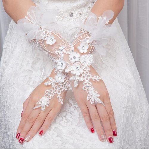 Girl's White Lace Fingerless Gloves Wedding Costume Pageant