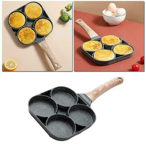 4 Holes Non-stick Egg Fry Pan Pancake Maker Egg Burger Pan With Wooden  Handle