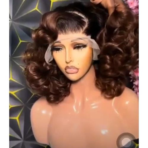 Generic Premium layered bounce wig with 5by5 closure-14". 2 tone(darkroot/brown). Very full ,great quality  and a bounce that doesn't drop easily.