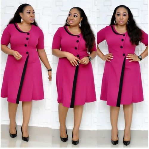 Fashion Detail Button Flare Dress -Pink And Black.