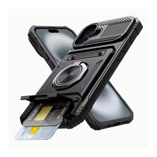 No Bands Hidden Dual Card Slot Armor Case For iPhone 16 Black - image 2