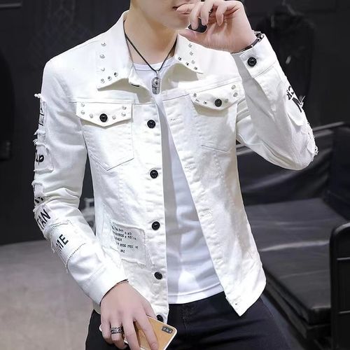 product_image_name-Fashion-Mens Lightweight Jackets Casual Denim Jackets Vertical Collar - White-1