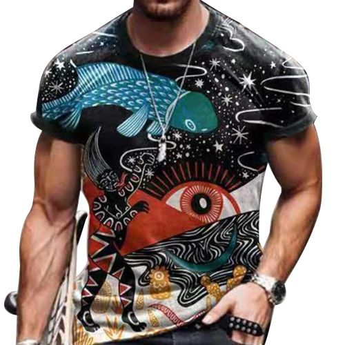 Fashion Men's Vintage Oversized Short Sleeve T Shirts Summer Harajuku  Ethnic Style 3D Print O Collared Graphic T-Shirt Men Clothing-8D-1099