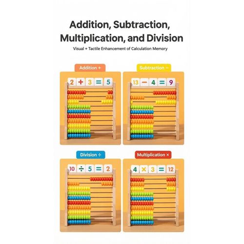 Generic Montessori Wooden Arithmetic Frame for Kids Aged 3+ Math Counting Beads & Number Board for Early Learning - image 3