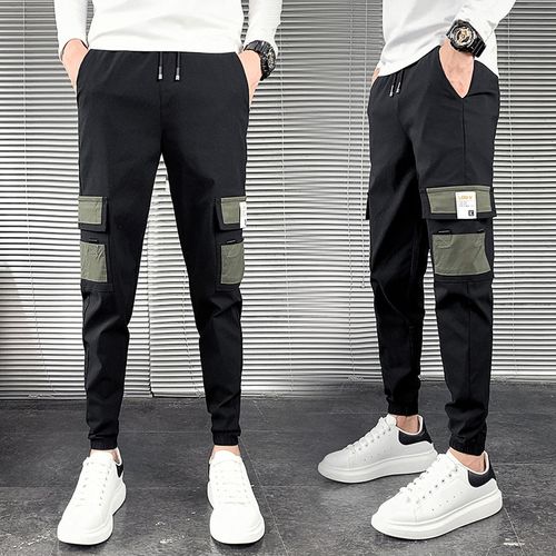 Generic Autumn Fashion Side Pockets Black Joggers Pants Men Clothing Simple  Slim Fit Hip Hop Casual Work Trousers Streetwear 36