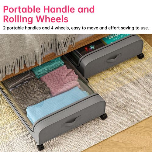 Generic Under Bed Storage Container with Clear Lid and Wheels Dustproof Rolling Drawer - image 6
