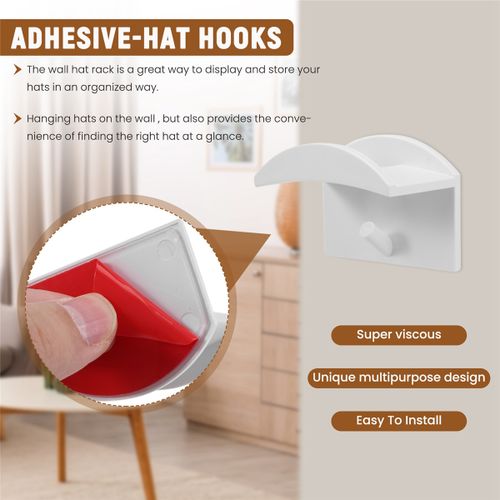 Generic Hat Hooks for Wall Mount,Adhesive Hat Rack for BaseballWhit