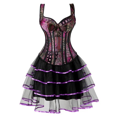 Fashion Woman Corgested Dress With Cups Corset Top With Ss Body Shapewear-1569purple7017purple
