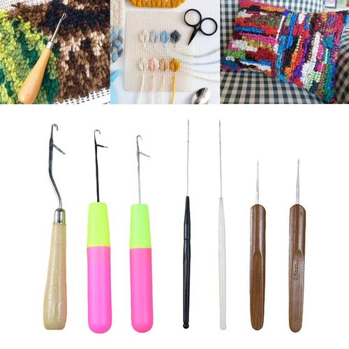 7x Latch Hook Set Quality Wooden Crochet Needle Hook for Rag Rug