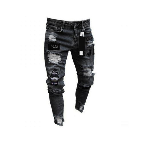 Fashion Men's Ripped Holes Jeans Embroidery Denim Pants-Black | Jumia ...