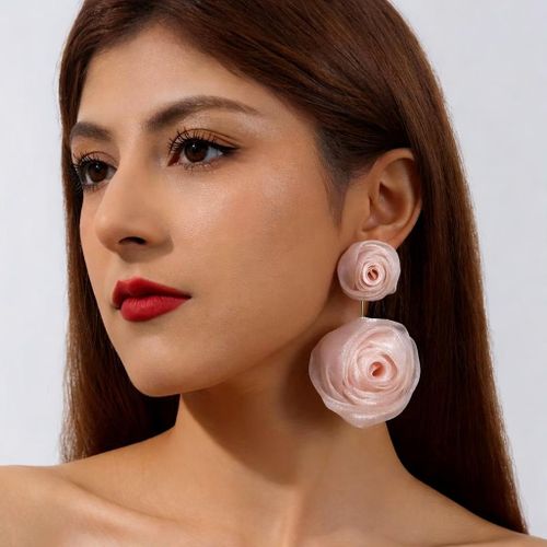 Fashion Mesh Floral Earrings-Blush Pink