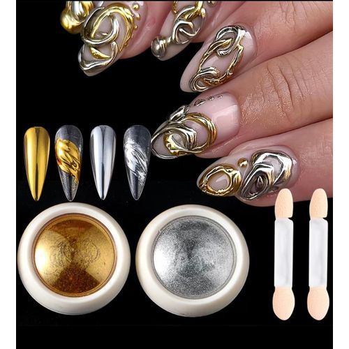 Clo Chrome nail powders for nail art with brush, tools for acrylic nails