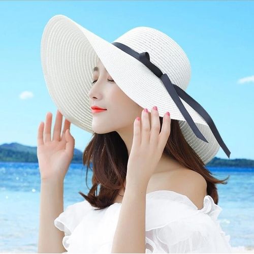 Fashion (56-58cm) Embroidery Summer Straw Hat Women Wide Brim Sun