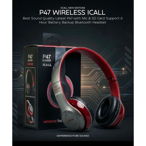 product_image_name-P47-Kids  Bluetooth Headphones, Over Ear Children's Wireless Bluetooth 5.3 Headsets, Built-in Mic, Comfortable Wear & HD Sound, Kids Headphones for Boys Girls School Travel iPad Tablet. (P47)  ( Red )-1