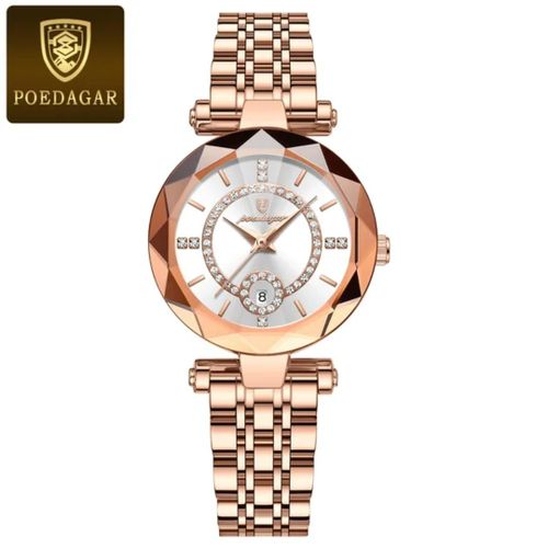POEDAGAR White Dial Rose Gold Plated Strap Female Watch