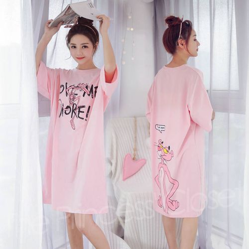 VEJARO G08 Women Long Sleepwear Round Neck Night Gown-Pink