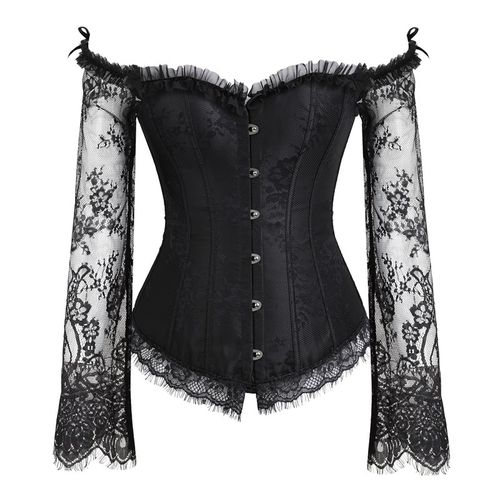 Generic Black Corset Top Waist Shaper Lace Women Steampunk Sexy Long Sleeve  Plus Size