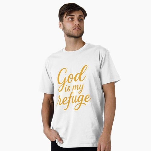 product_image_name-Fashion-God Is My Refuge Christian T-Shirt – Inspirational Faith Script Unisex Tee (White)-1