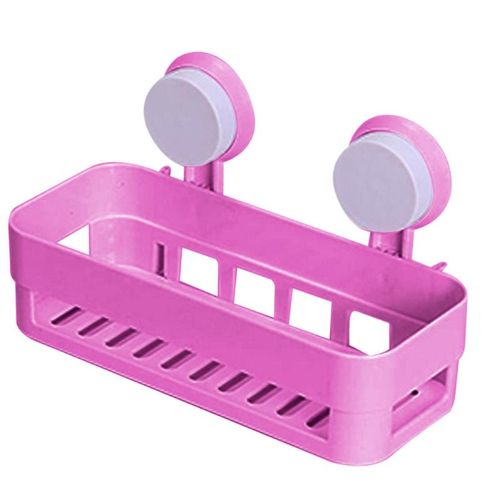 Plastic Suction Cup Bathroom Kitchen Storage Rack Organizer Shower Shelf  (Pink) 