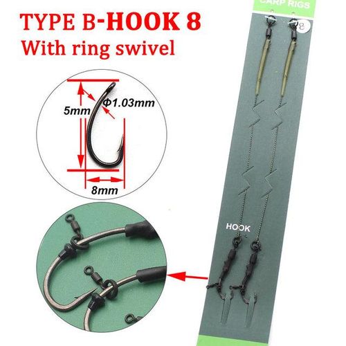 Generic 2pcs Carp Fishing Ronnie Rig Tied With Hair Rig Hook Links Size 2 4  6 8