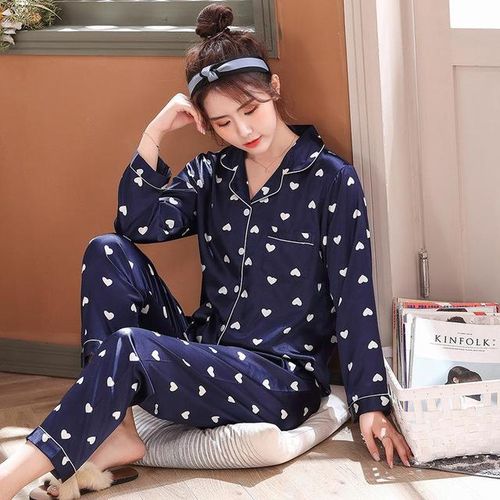 Fashion New Lounge Wear Women Satin Pjs Suit Couple Pajamas Set