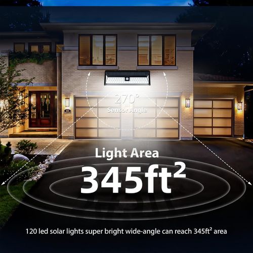 Generic Solar Motion Sensor Light, Outdoor Solar Lamp 270° Wide Angle, 120 LED Security Light, IP65 Waterproof, Wireless Garden Yard Garage Wall Light - image 7