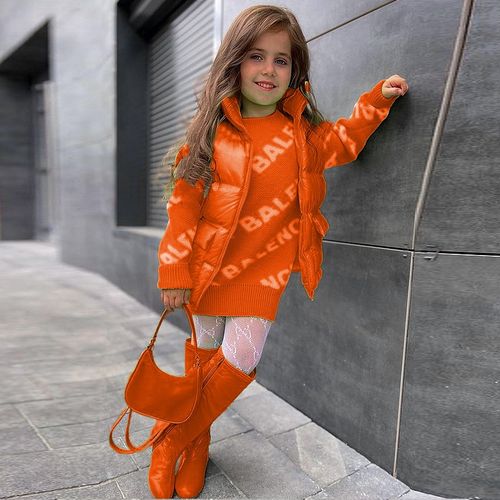 Fashion Girls Sweater Letter Pattern Candy Color Warm Unisex Kids