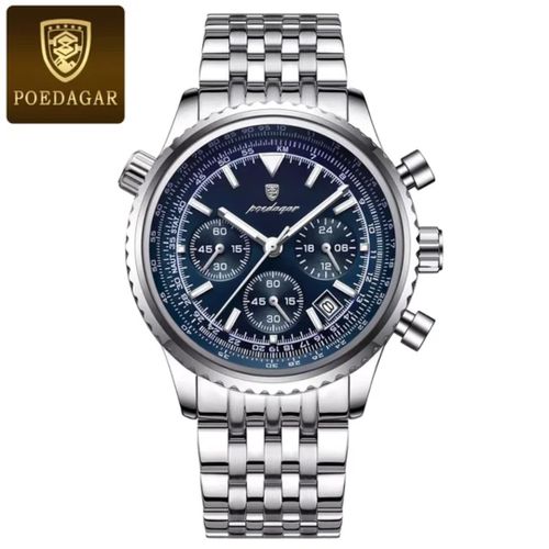 product_image_name-POEDAGAR-Men's Silver Chronograph blue Dial Wristwatch-1