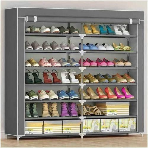 Lindy Double Row 7 Layer Shoe Wardrobe - Grey