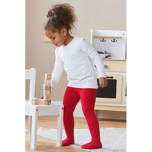 Tchibo Girls 2 Pieces Thermal Tights, Red And Navy Blue