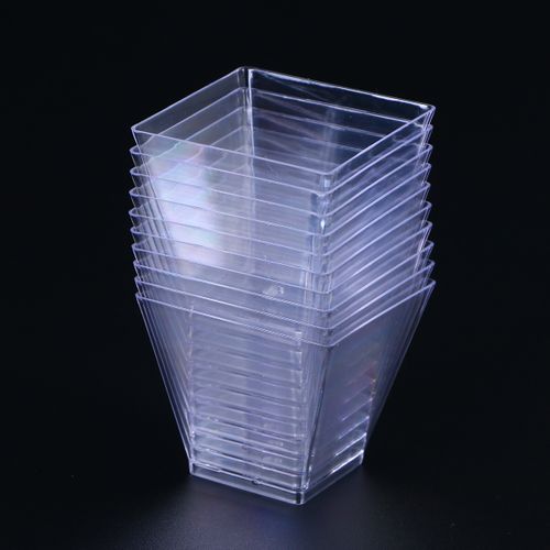 Square Plastic Dessert Cups - Disposable Square Cut Glass