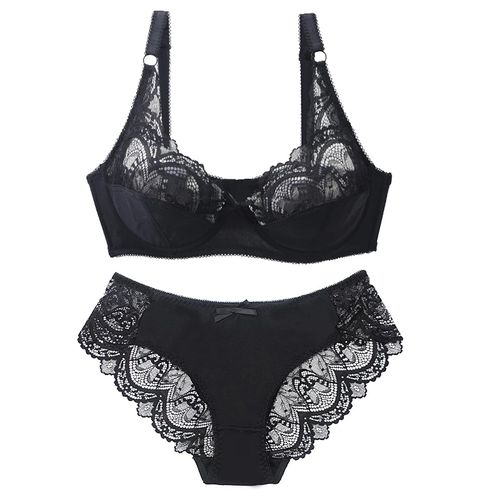 Fashion Lace Plus Size Female Lingerie Transparent Thin Women Underwear Bra Panties  Sets