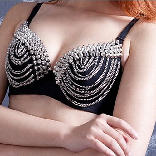 Silver Metallic Rivet Studded Bra Top Sexy Lingerie Bralette Push Up Bra  Gothic Punk Rave Bras For Women Underwear Brasier Mujer - AliExpress