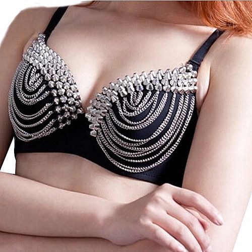 Sexy Silver Spiked Bra