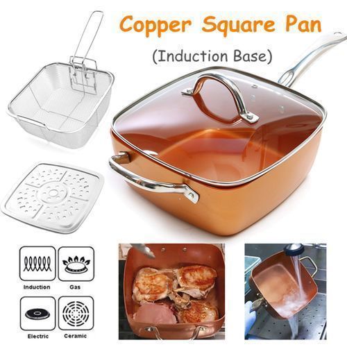 deep copper square pan with lid