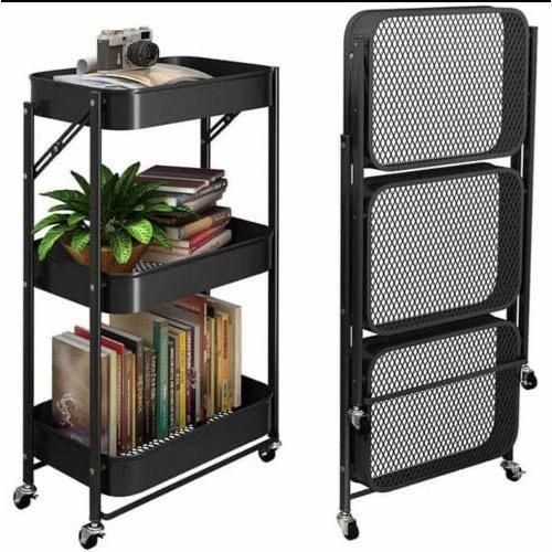 Generic Quality 3-Layer Multifunctional Folding Storage Rack, No Assembly Required, Suitable For Offices, Kitchens, Bathrooms, Bedrooms