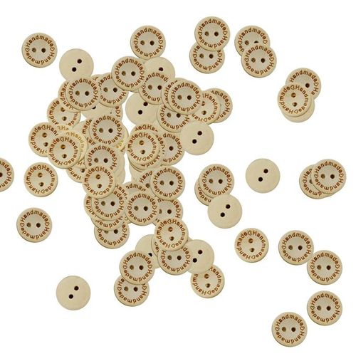 Handmade with Love Heart Dotted Circle Wood Buttons for Sewing