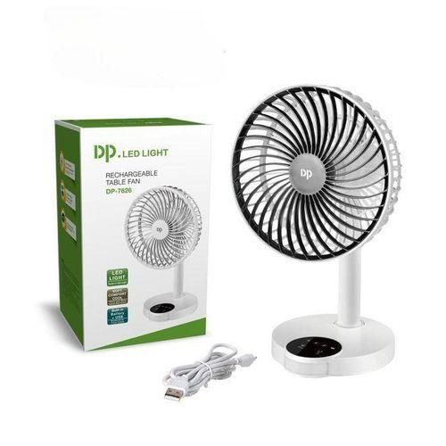 Dp Powerful Rechargeable Table Fan With Led Light - White