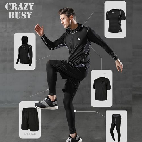 Fashion 5 Pcs/Set Men's Tracksuit Gym Fitness Compression Sports Under Suit  Clothes Running Jogging Wear Exercise Workout Tights Armour