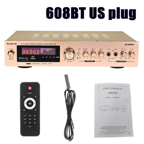 Generic 110V-220V 1200W Bluetooth Amplifier 2CH HIFI Audio Stereo Power AMP  USB FM Radio Car Home Theater With Remote Control-608gold US