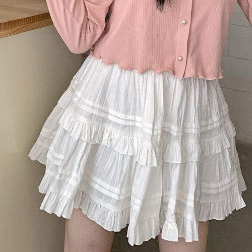 Generic Japanese Lolita White Skirt Women Mini Vintage Ruffle Tiered High Waist Elastic Cute Girls Flare A Line Short Skater Skirts Jumia Nigeria